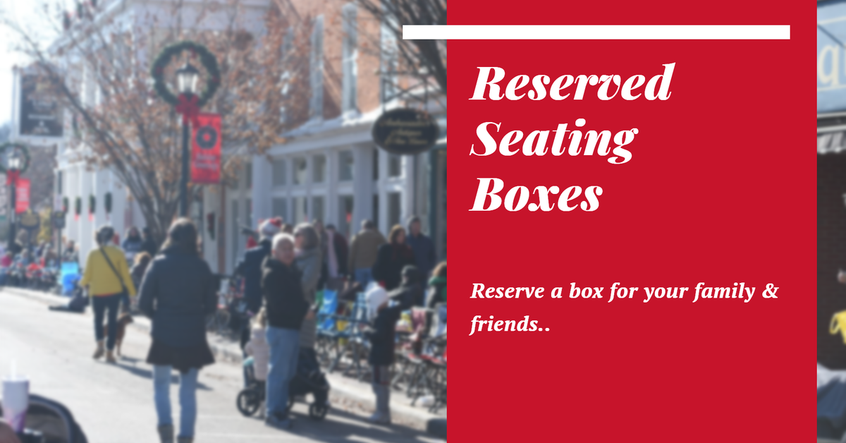 Reserved Seating Boxes banner with people standing and sitting waiting on parade